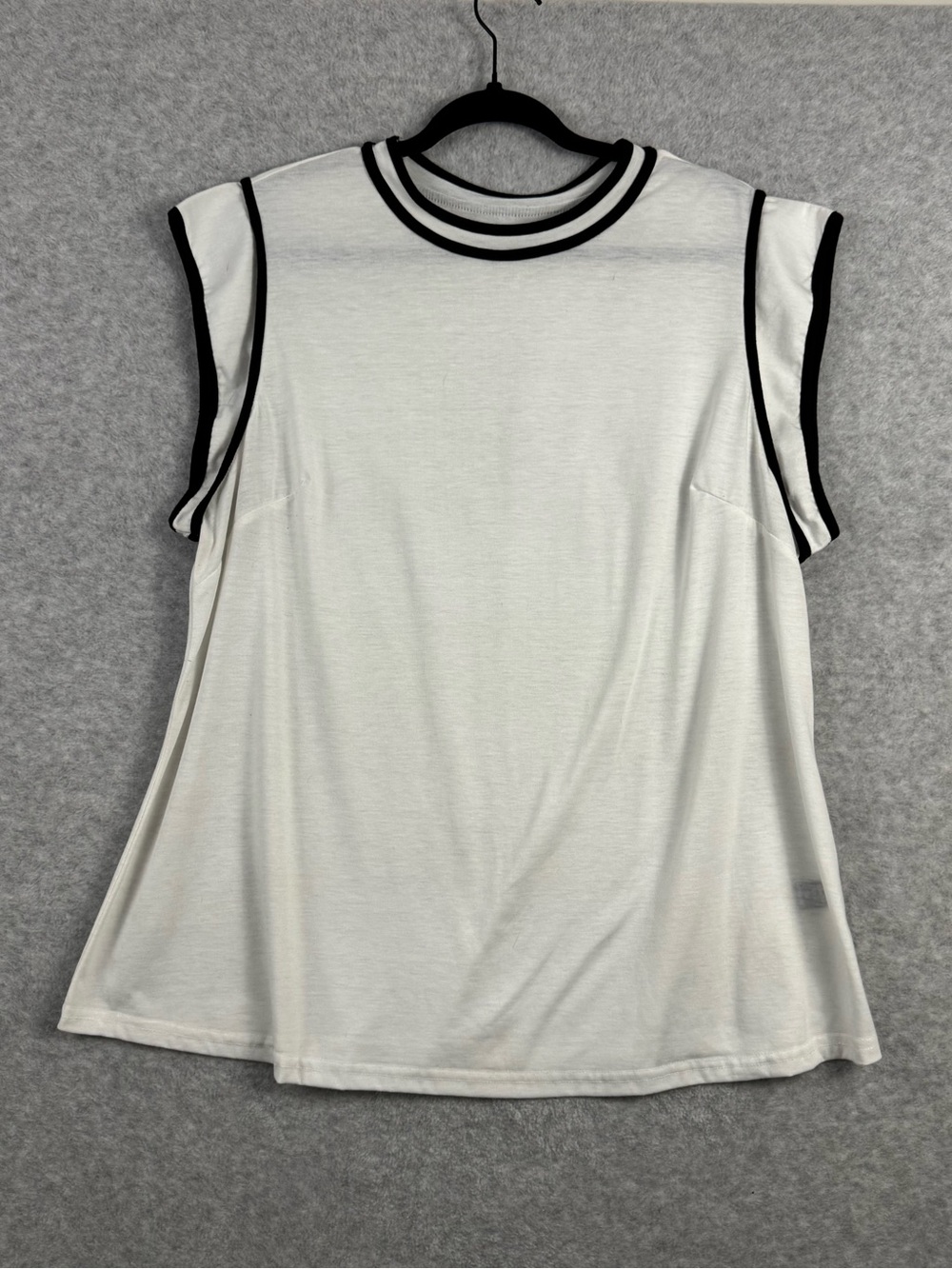 Shein Curve 2XL White w Black Contrast Trim Cap Sleeve Top Plus Size